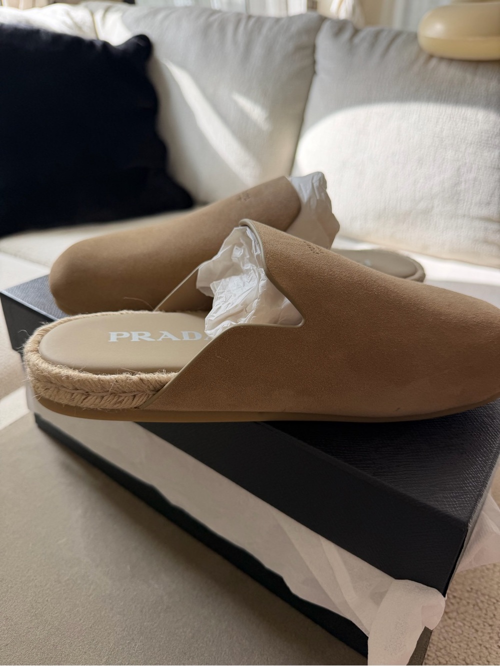 Prada Men’s or Women’s Suede Slip-On Mules in Light Brown - Picture 4 of 6